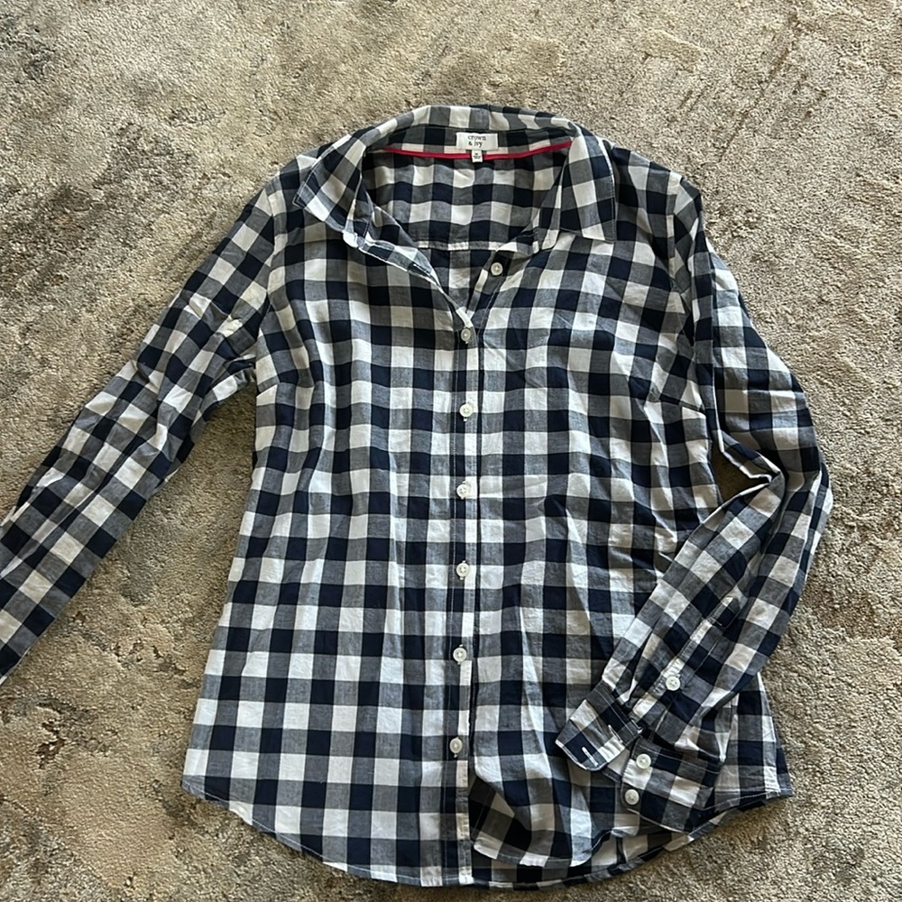 Crown and Ivy Navy Gingham Button down shirt